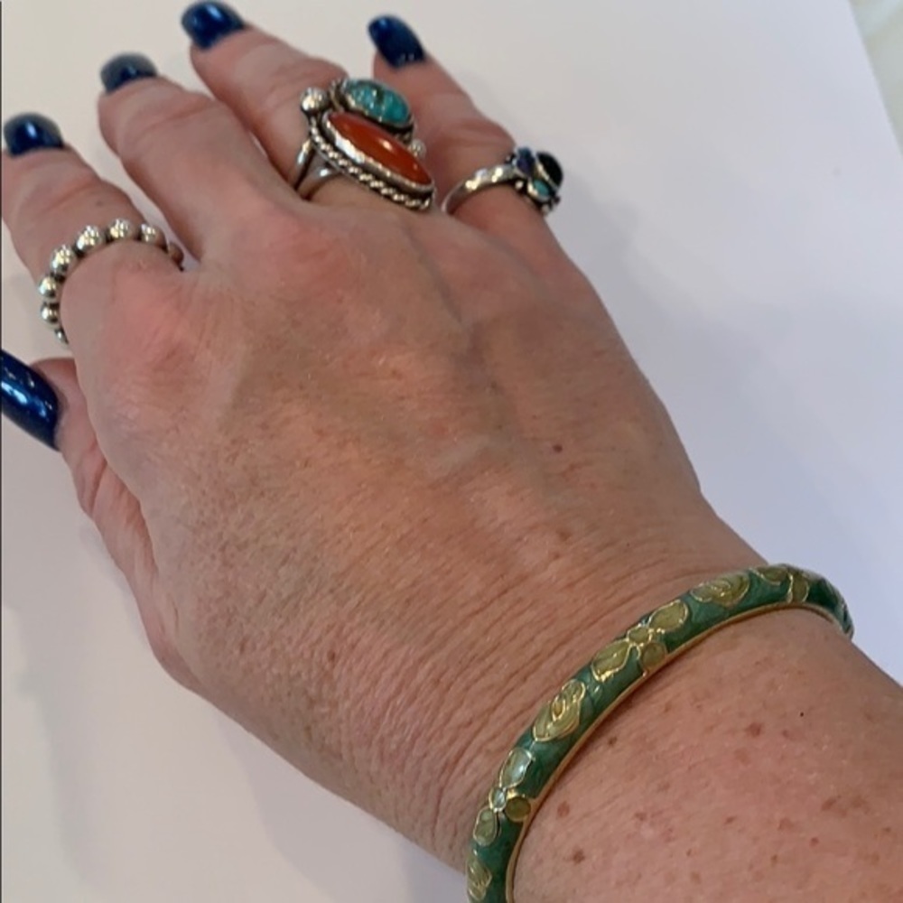 JTF green swirl enamel hinged clamp bangle - Picture 2 of 11